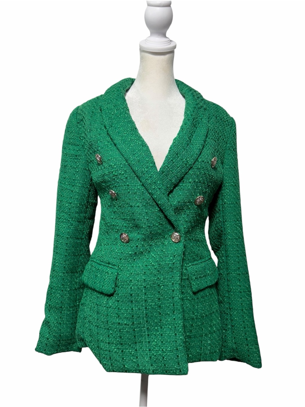 Autres Filles Green Tweed Double Breasted Blazer NWT Lion Buttons S